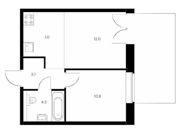 1-комнатная квартира 41.6 м², 1/9 эт., ЖК «Лермонтовский 54»
